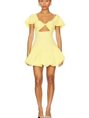 REVOLVE Adda Sunny Yellow Cutout Puff Sleeve Mini Dress